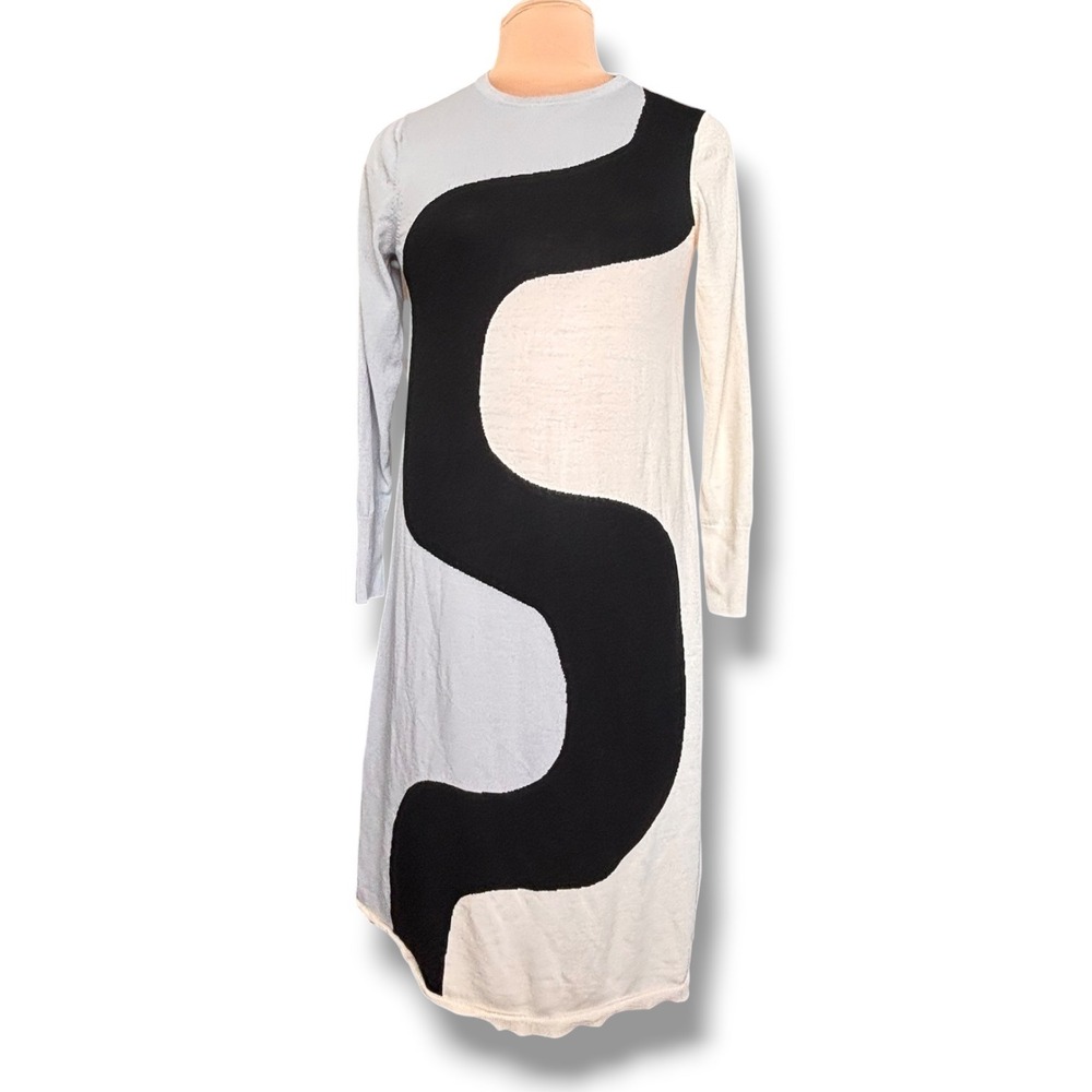Uniqlo Marimekko Wool Blend Abstract Colorblock Knit Sweater Midi Dress Artsy